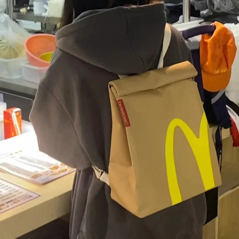 McDonald's Bag Paper Bag Backpack Women's Backpack Large Capacity Bag College Students Class Commuter Tide