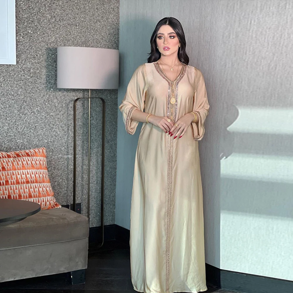 

Eid Satin Abaya Dubai мусульманское платье Турция ислам длинное платье Djelaba женские мусульманские платья для женщин Caftan Marocain De вечерree