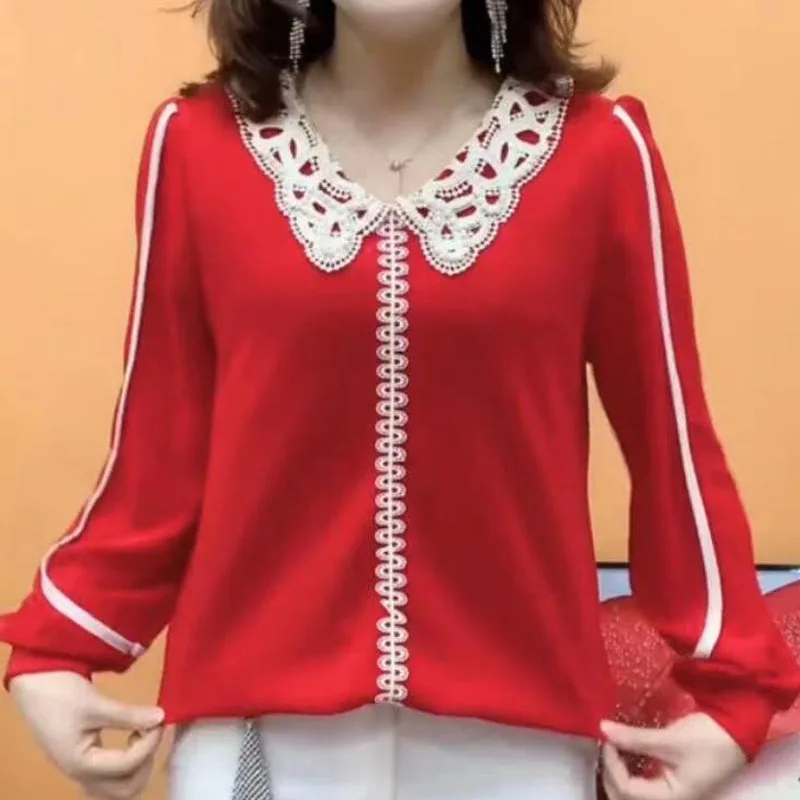 Женская футболка с длинным рукавом Повседневная Свободная Однотонная