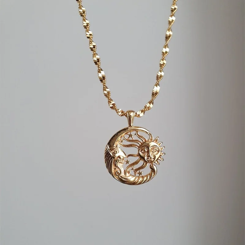 Ожерелье с подвеской в виде Солнца и Луны винтажные цепочки клетстическом Стиле