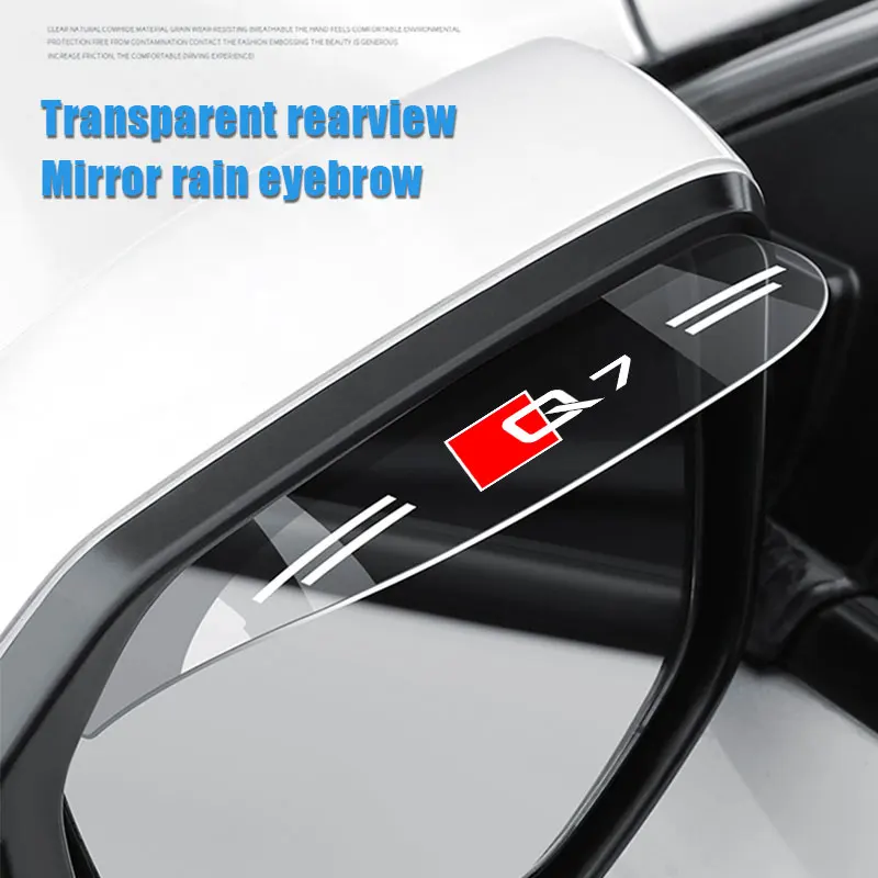 

2Pieces Rearview Mirror Rain Shade For Audi Q7 Logo Flexible PVC Car Back Mirror Eyebrow Rain Cover Car Acc Rainproof Blades
