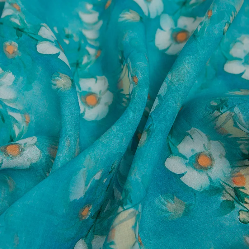 

Natural ramie printing ， suitable for gowns, summer ，thin tissue DIY sewing designers，by the meter fabric for dresses