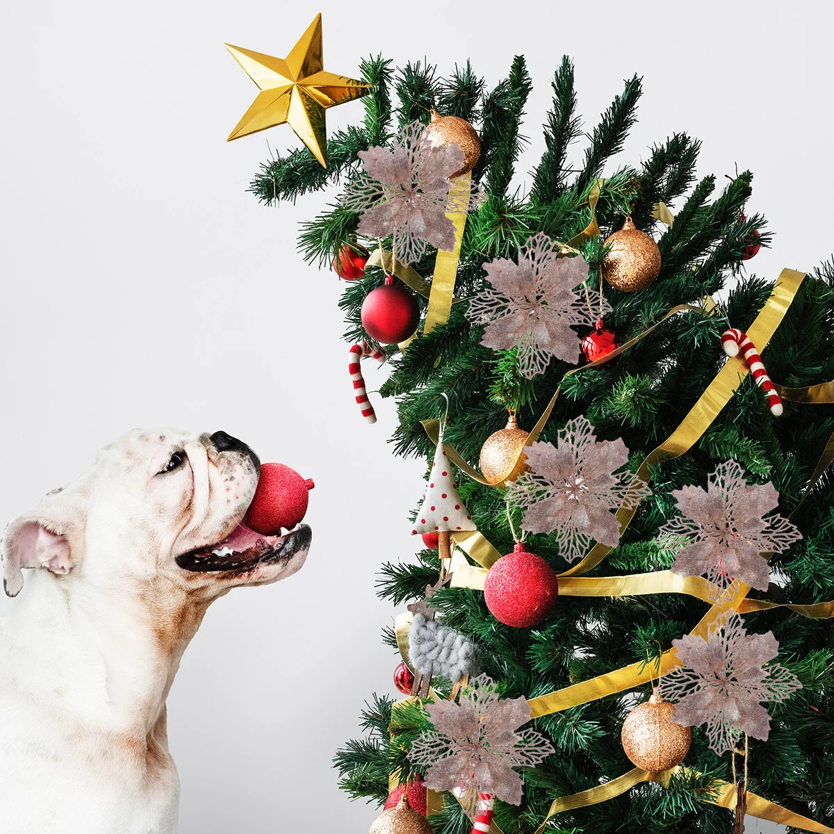 12 шт. блестящие пуансеттийские цветы полый фотоподвесной кулон (Шампань) |