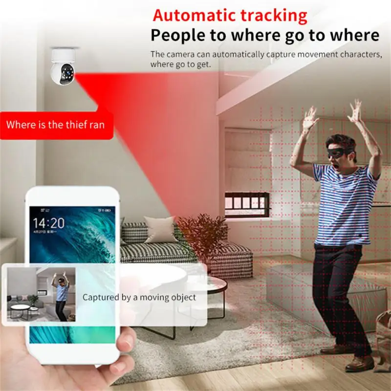 

Видеоняня с функцией ночного видения, двусторонняя речь, 360 °, Wi-Fi, для карт Microsd на 128 ГБ