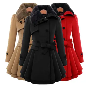 Ladies  Stylish Warm Buttons Oversize Coat Streetwear Wrap Coat Long Sleeve   for Gathering 1