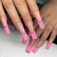 24pcs false nails french pink long ballet flower fake nail tips full cover acrylic for girls fingernails