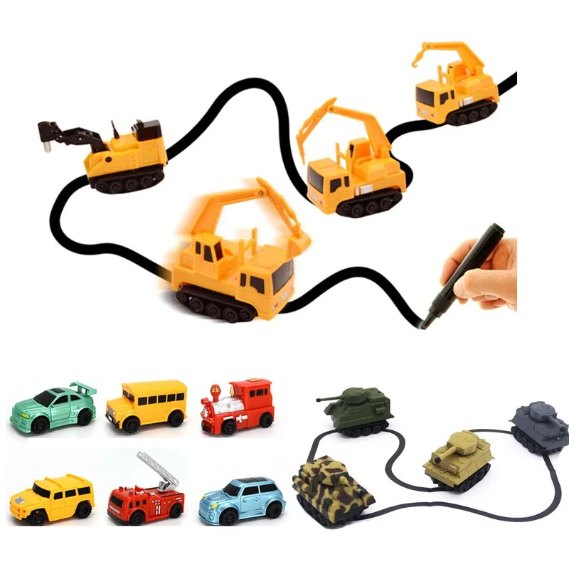 

DIY Battery-Free Induction Toy Drawing Traking following Line Robot Truck Sensory Car Diecast Vehicle Magic Pen Toy DIY Penguin