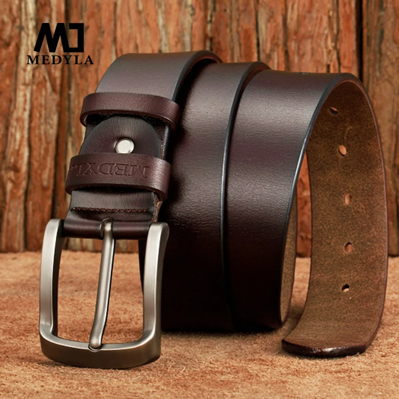 Cintura da uomo MEDYLA cinturino di lusso in vera pelle di alta qualità cintura classica Vintage in lega con fibbia ad ardiglione cintura da uomo Jeans cintura per uomo SM03