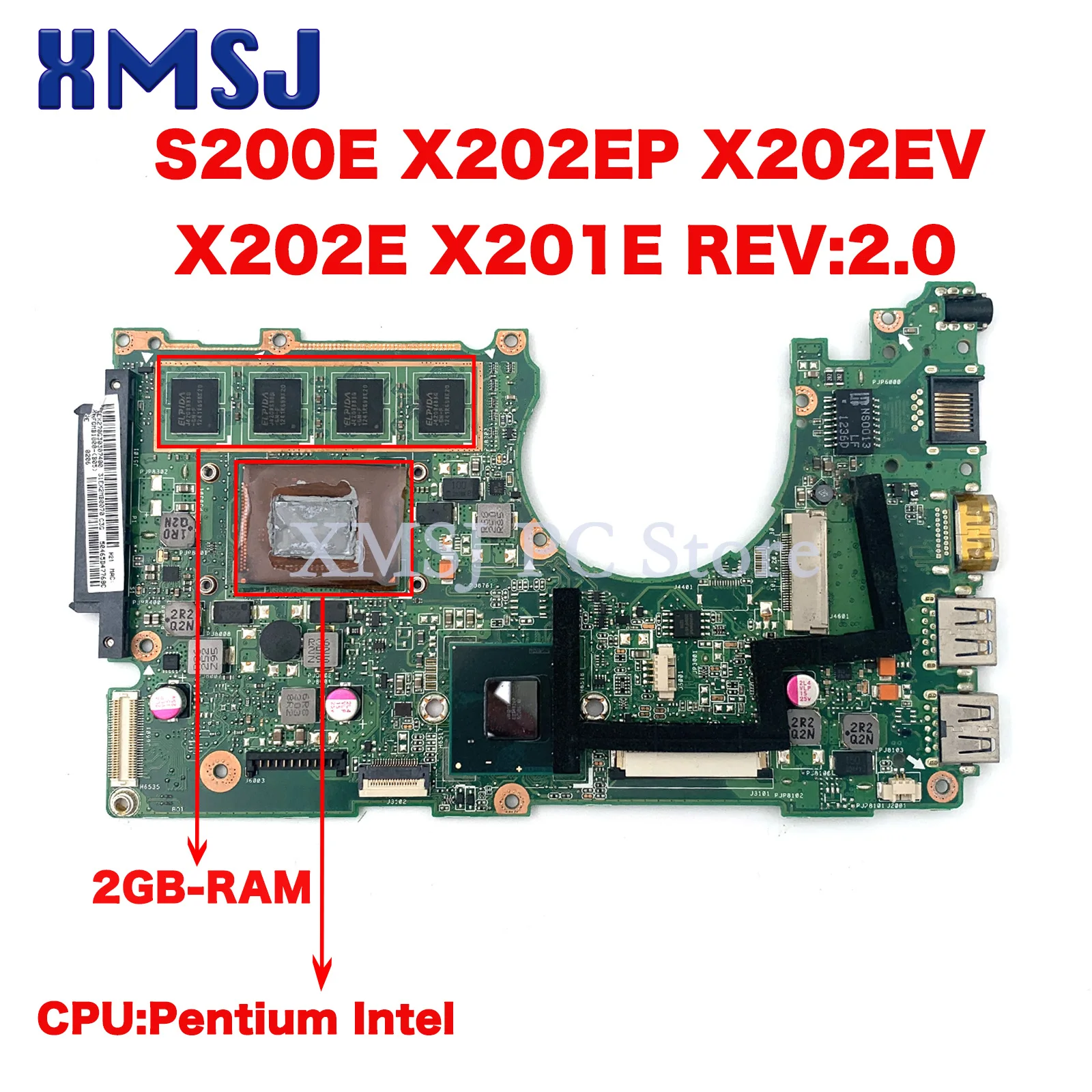 

For Asus S200E X202EP X202EV X202E X201E Laptop Motherboard With Intel I3 I5 I7 CPU 4GB Menory 100% Fully Tested