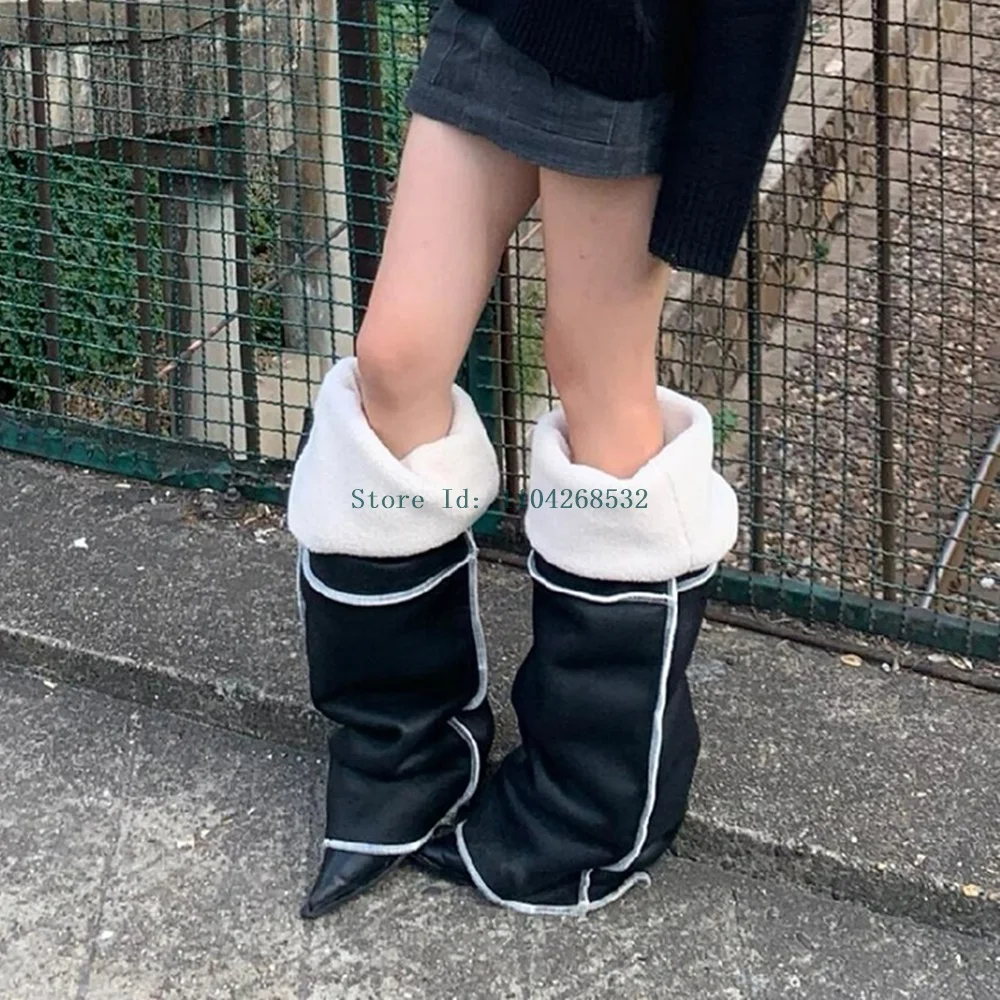 Плиссированные зимние ботинки разных цветов пикантные без шнуровки на шпильке с