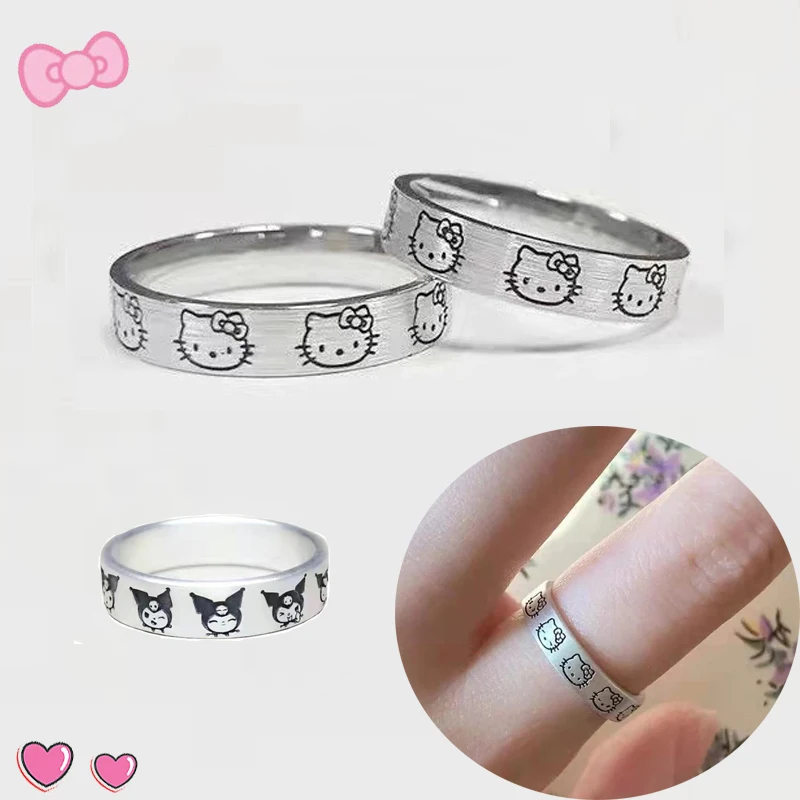 

Kawaii Hello Kitty кольца для девочек Kuromi Hello Kitty Аксессуары Серебристые украшения кольца на палец регулируемые Мультяшные мелодические кольца для ...