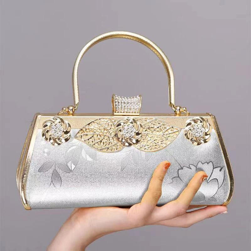 Ladies Party Box Clutch Dazzling Crystal Evening Bag Wedding Bridal Minaudiere HandbagsFrame Chain Women Bag
