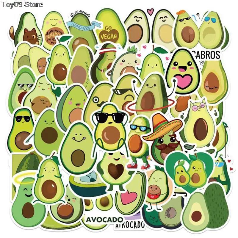 

Hot sale 50Pcs Cartoon Avocado Stickers Guitar Suitcase Laptop Helmet Graffiti Sticker