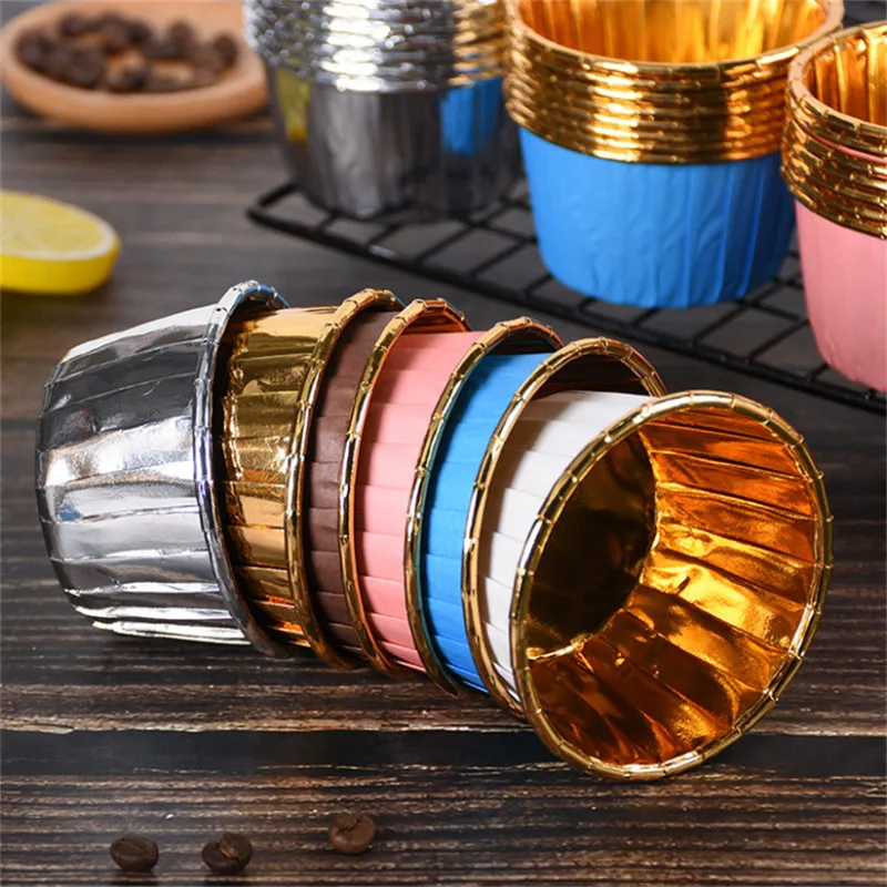 

50Pcs Small Film Roll Cup Heat-Resistant Baking Muffin Case Holder Double-Sided Aluminum Foil Curling Paper Party Decor
