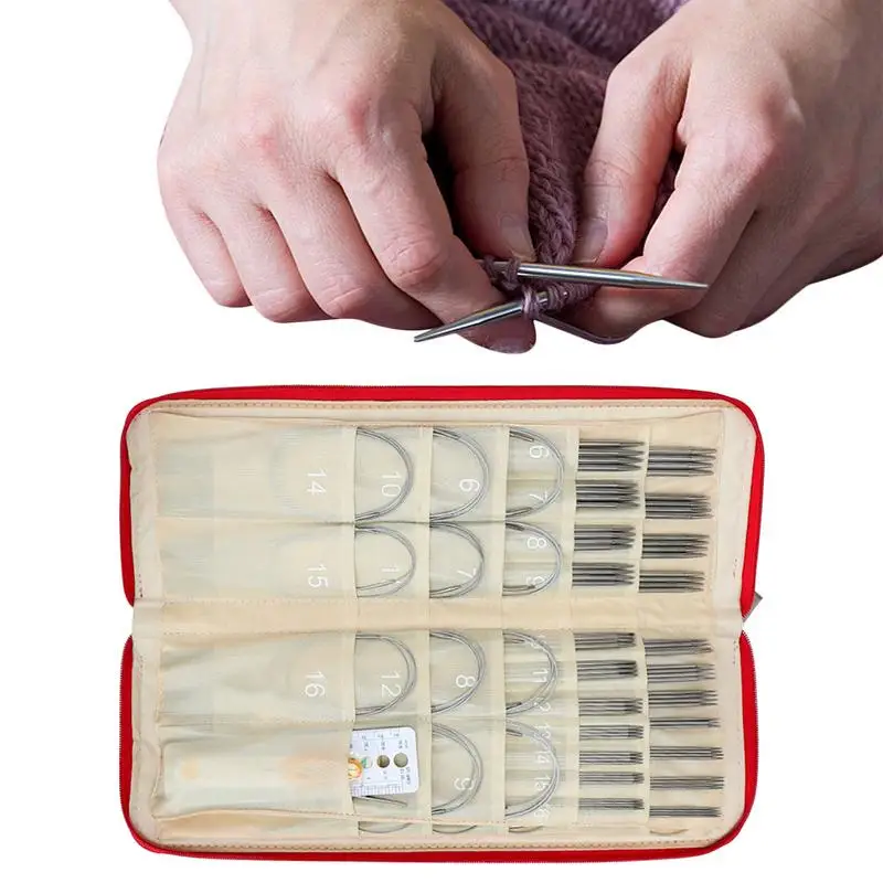 

Stainless Knitting Needles Set Straight Single Pointed Stainless Steel Sweater Needles Set Crochet Hooks With Sewing Accessory