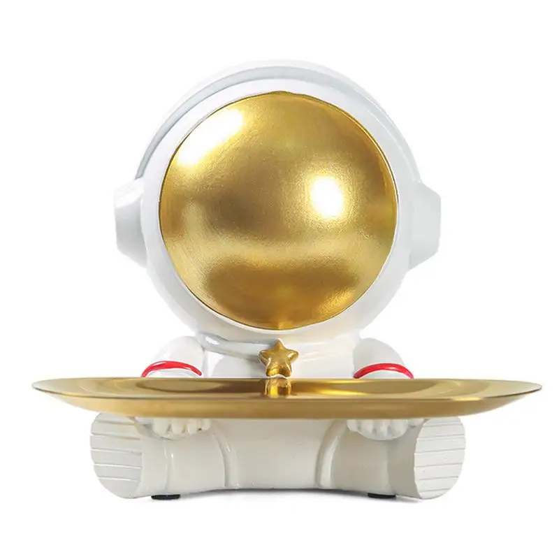 

Creative Astronaut Sculpture Astronaut Statue With Gold-plated Tray Key Storage Bowl Tray Snack Storage Box For Home Entrance