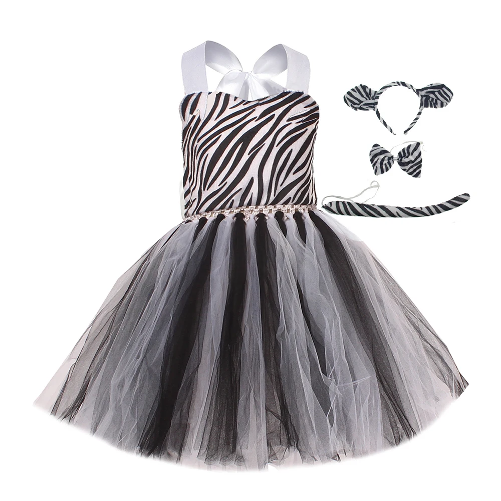Halloween Animal Costume for Children Forest Theme Giraffe Cows Tiger Leopard Zebra Tutu Dress Kids Cosplay Party Dance Clothes