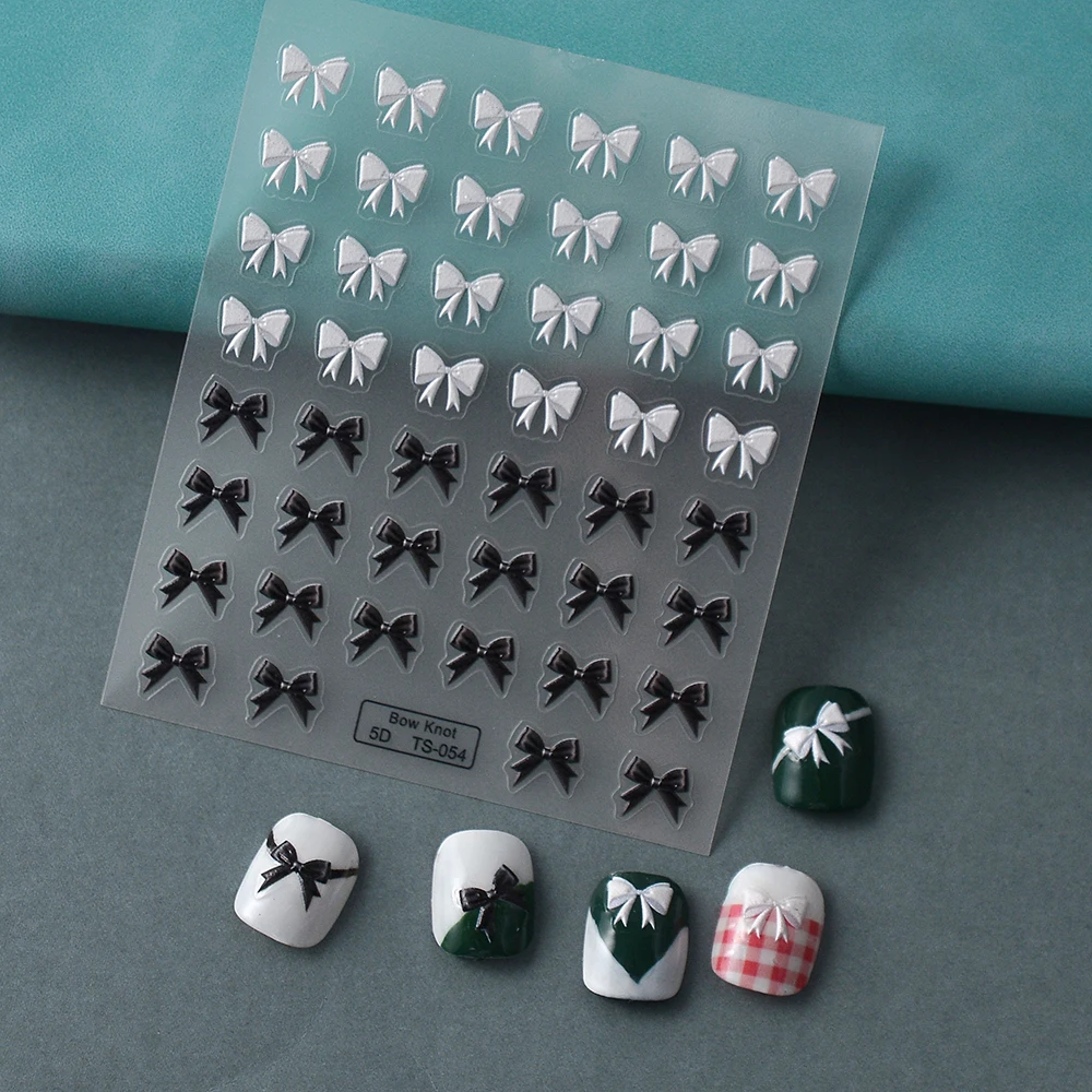 

Black and White Bows 5D Nail Sticker Ongle Faux Nail Sliders Manicura Decals TS-054