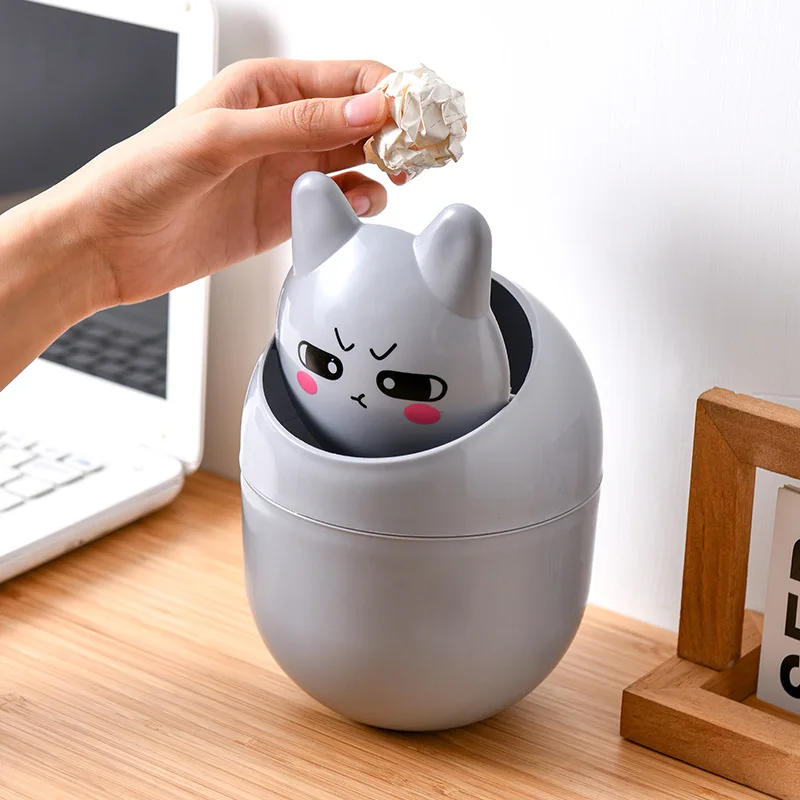 

Desktop Shake Lid Creative Trash Can Living Room Coffee Table Paper Basket Household Mini Trash Bin Cute Storage Bin