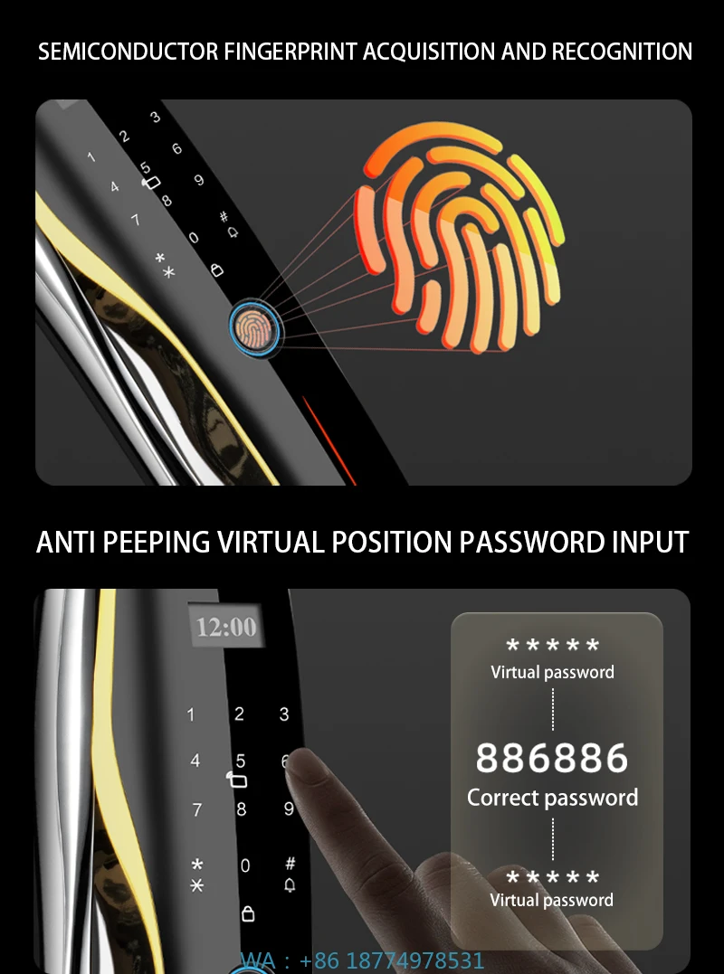 Фото oor Lock Домофон с отпечатком пальца Wi-Fi Умный дверной замокPLM-1 3D Засов для лица Smart D №1