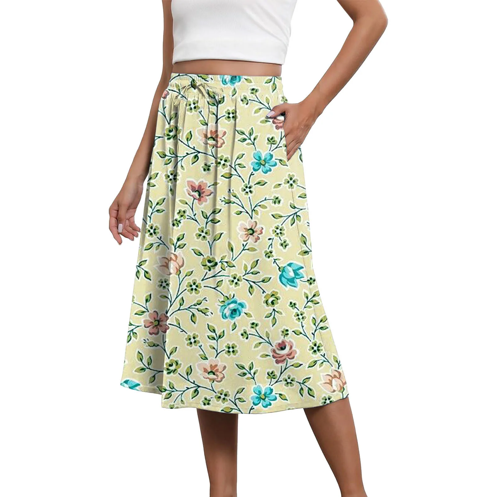 Винтажная полуюбка с цветочным принтом Prairie Chic высокой эластичной резинкой на