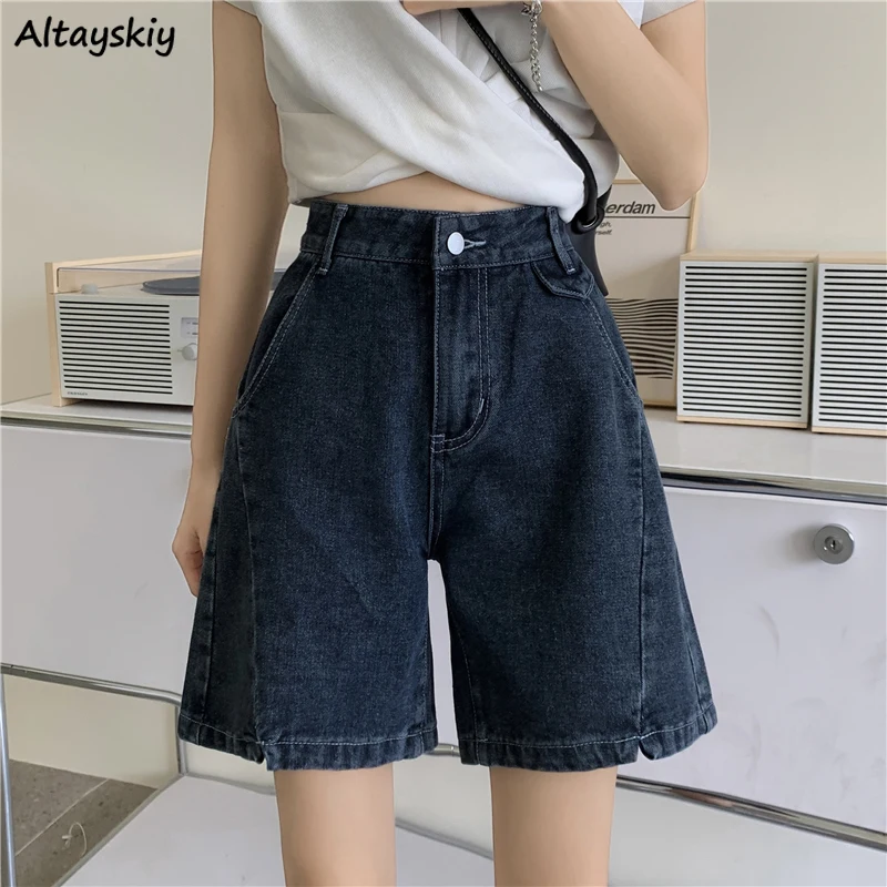 

Denim Shorts Women Solid High Waist Harajuku Retro Basic All-match Trendy Sweet Teens Casual Ulzzang Female Design Cool Mujer BF