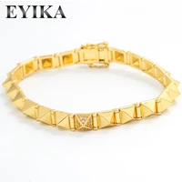 eyika gold plated geometric triangle rivet bracelet for women men high quality zircon crystal hip hop bangle punk jewelry gift