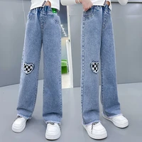 spring children clothing casual denim jeans teenage girl cotton blue straight trousers kids wide leg pants 4 6 8 10 12 13 14 yrs