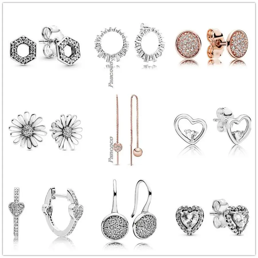 

Authentic 925 Sterling Silver Earring Pave Daisy Flower Statemen Stud Earrings For Women Wedding Gift Fashion Jewelry