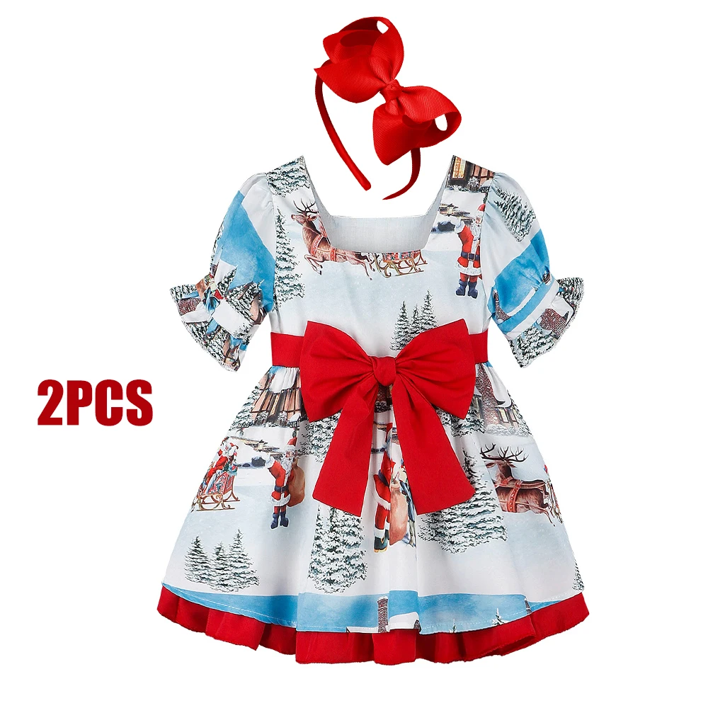 2024 рождественское платье с бантом детская повседневная одежда принтом лося