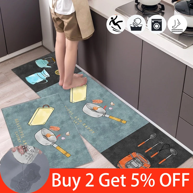 

Cartoon Kitchen Mat Home Hallway Super Absorption Long Carpet Bath Anti-slip Entrance Doormat Instant Drying for Bathroom Floor