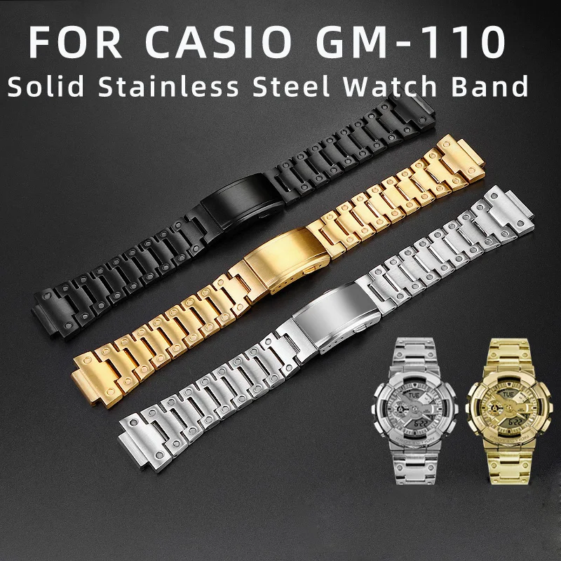16mm Stainless Steel Watchband Wrist Belt Bracelet Silver For G-Shock GM110 GM-110B GM-110G Watch Accessories