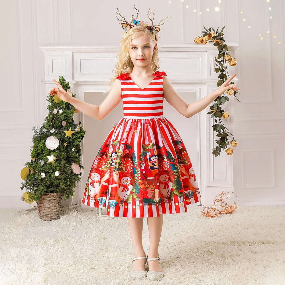 European And American Children Dress Christmas Old Man Snowflake Forged Printed Princess Cotton Lining Cloth YT005