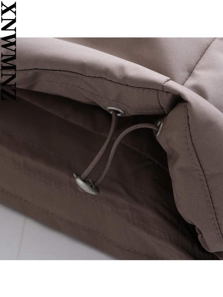 XNWMNZ 2023 Women Fashion Thicke Thermal Waterproof Quilted Padded Jacket Detachable Hat Zipper Drawstring Hem Female Outerwear