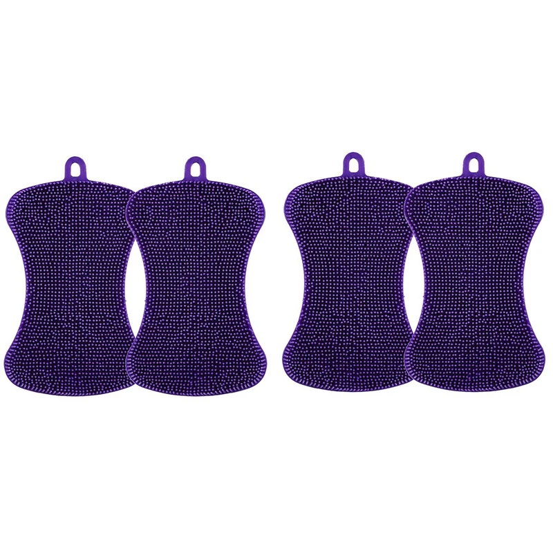 

Larger Size Silicone Sponge, For Dishes Washing Kitchen Gadgets,Double Sided Silicone Sponge Brush (Purple,4 PCS)