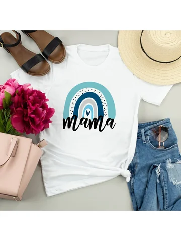 Женские футболки с коротким рукавом и графическим принтом Rainbow Mama, винтажные футболки Harajuku Mom Life, уличная футболка, Camisetas Mujer Hipster