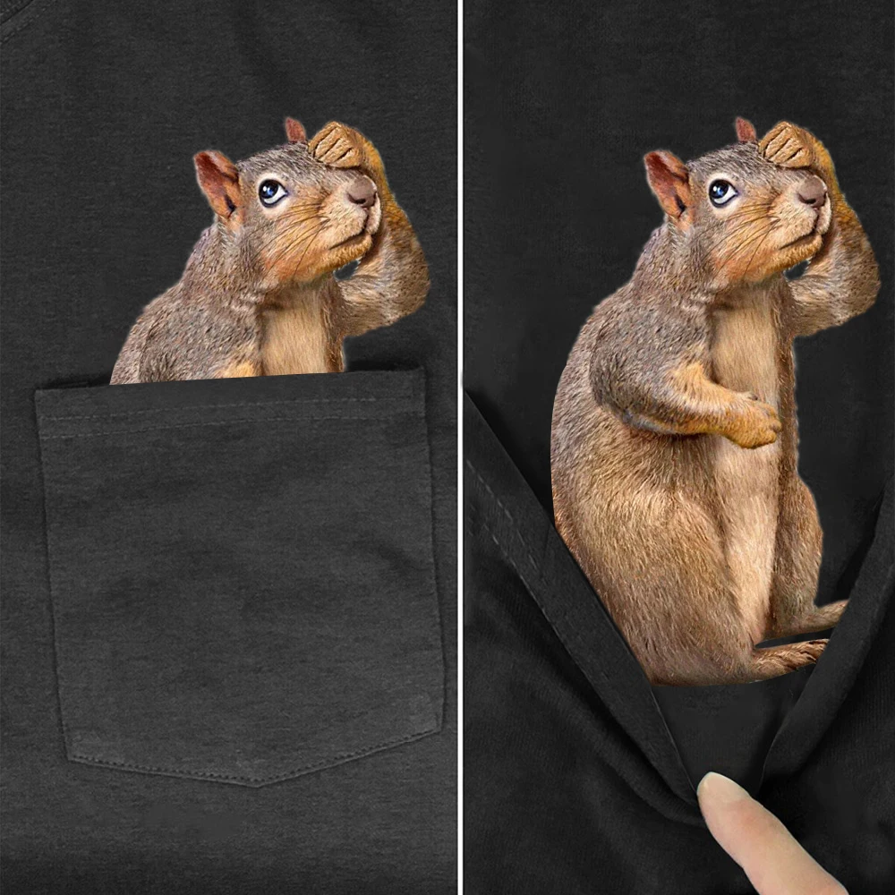 CLOOCL 100% хлопковая футболка с забавным принтом белки животных в кармане для