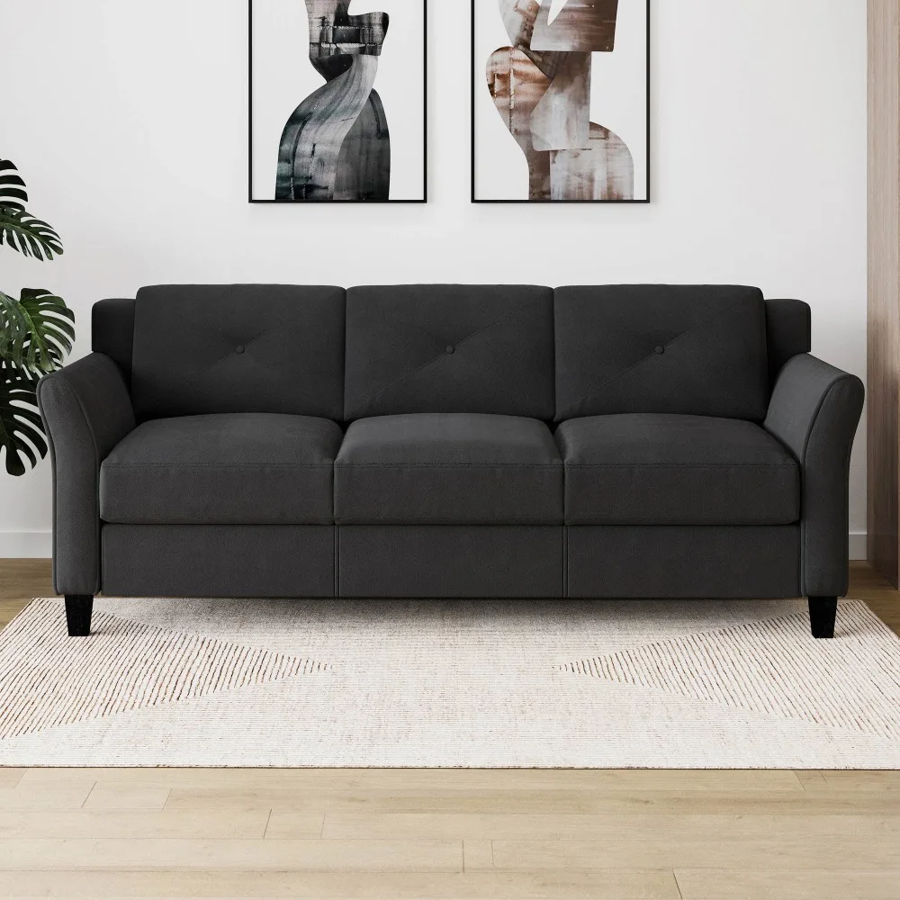 

Lifestyle Solutions Taryn Sofa with Curved Arms, Black Upholstery