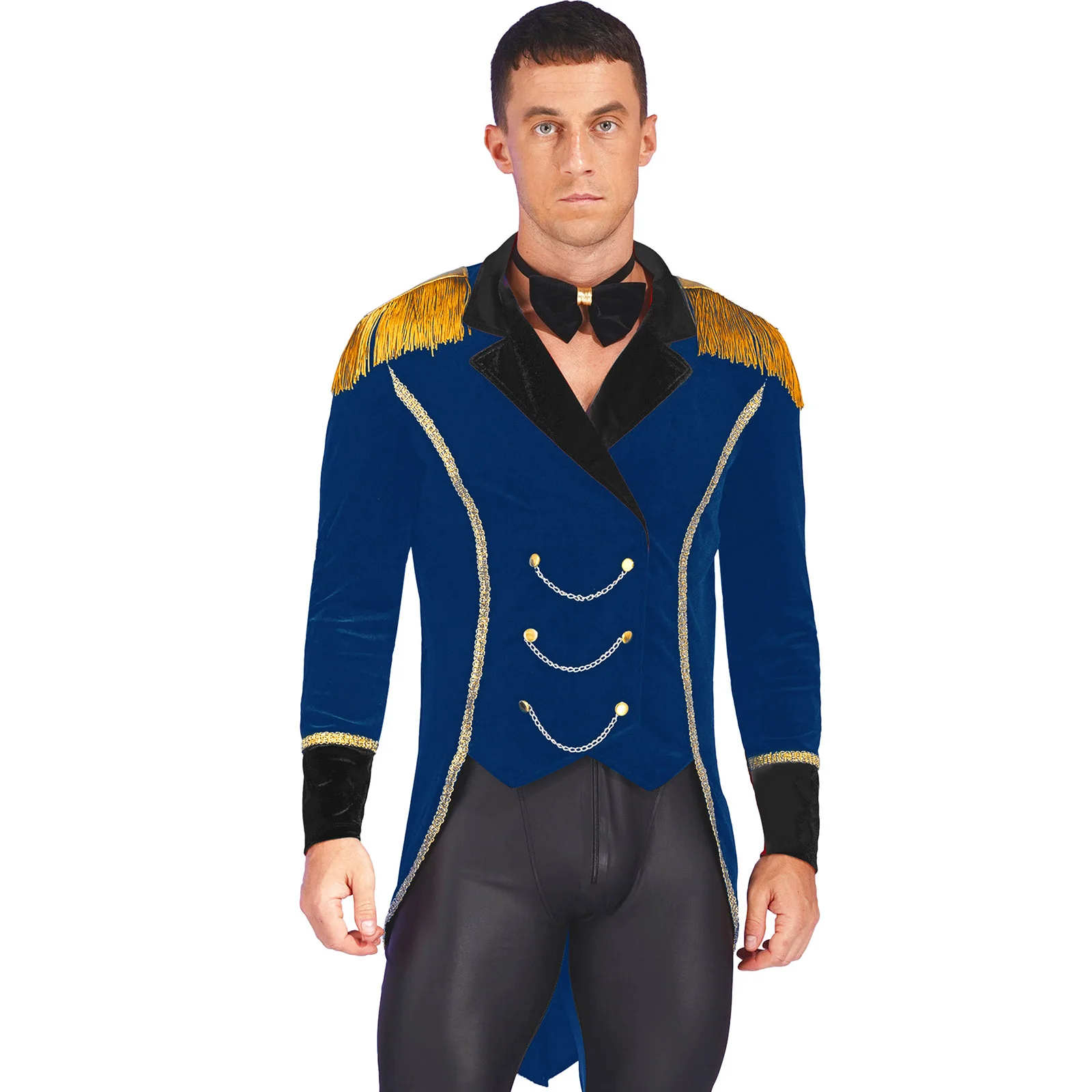 

Mens Circus Ringmaster Cosplay Costume Lapel Fringe Velvet Jacket Long Sleeve Swallow-Tailed Coat Halloween Theme Party Clothing