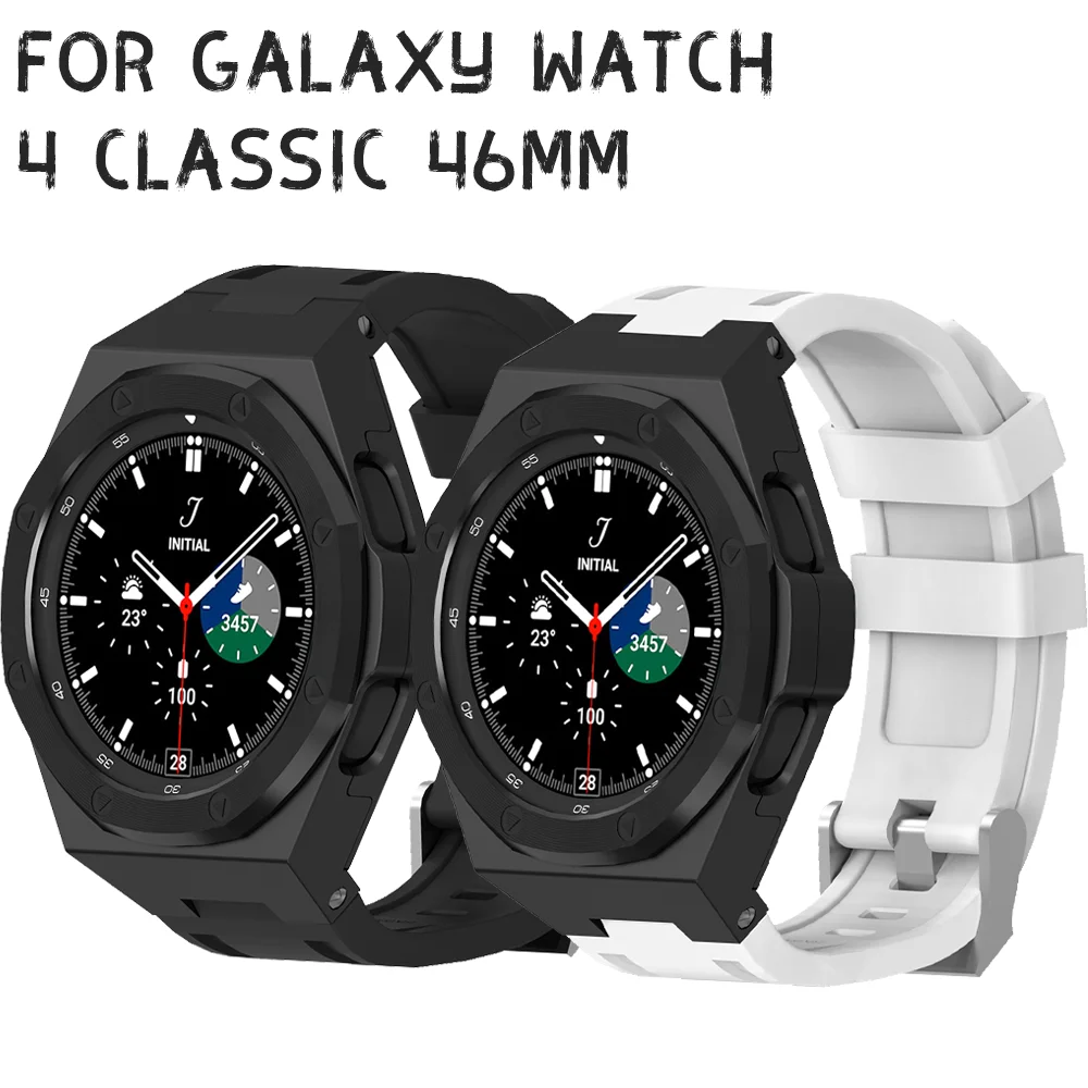 Zinc Alloy Case Premium Soft Silionce Band for Samsung Galaxy Watch 4 Classic 46mm Metal Rotatable Bazel Cover Kit Accessories