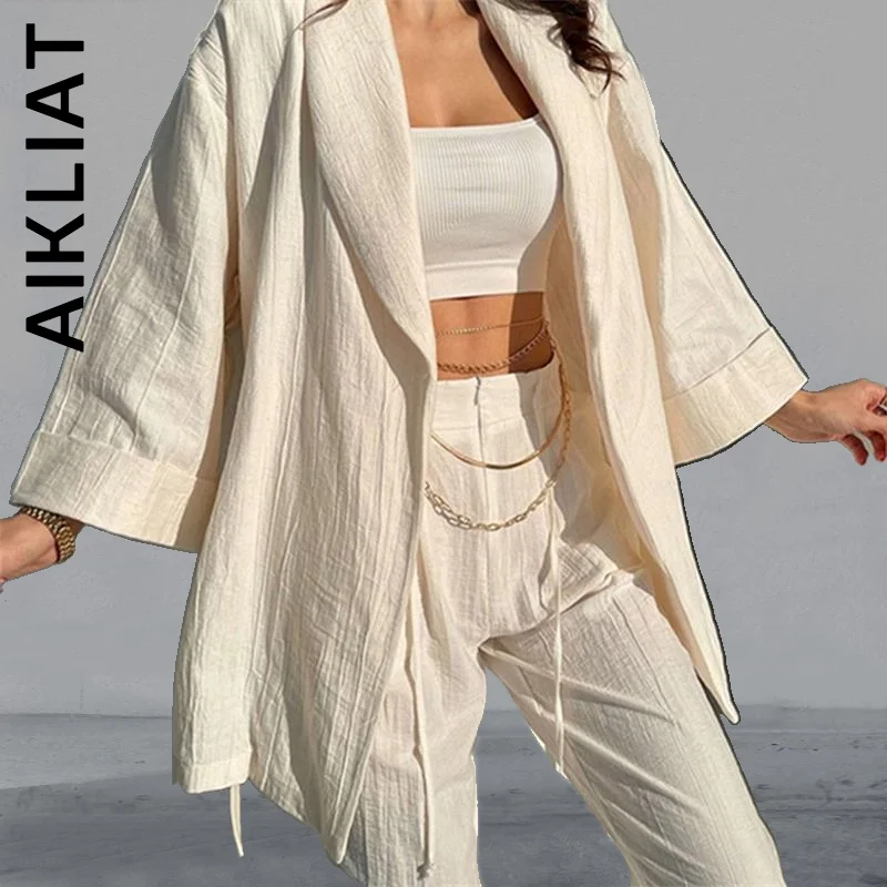 

Aikliat New Women Set Ladies Women's Suit Vintage Long Pants Tracksuit Long Sleeve High Waist Pants Two Piece Set Female Women
