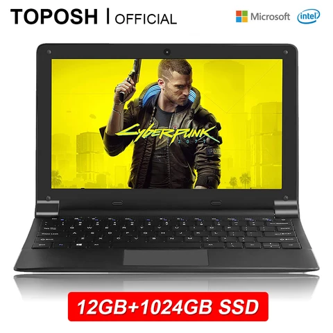 TOPOSH Mini Laptop 11.6'' Quad Core J4125 12GB RAM 1TB SSD Ultrathin Portable Windows 10 Small Notebook Student Learning Netbook