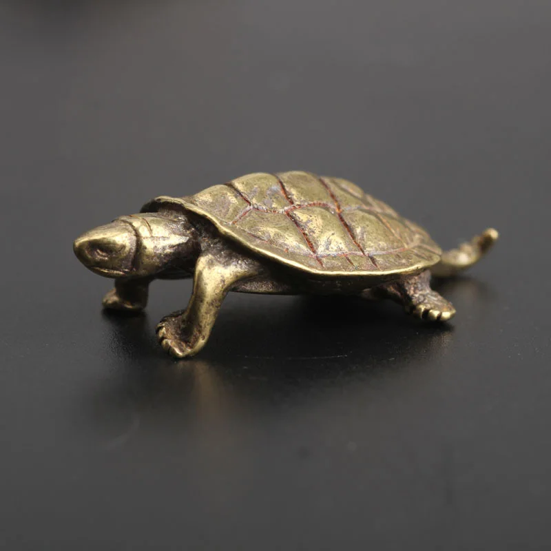 

Crafts Tortoise Ornament Figurine Mini Animal Antique Brass Car Decoration Desk Display Gift Home Office Statue