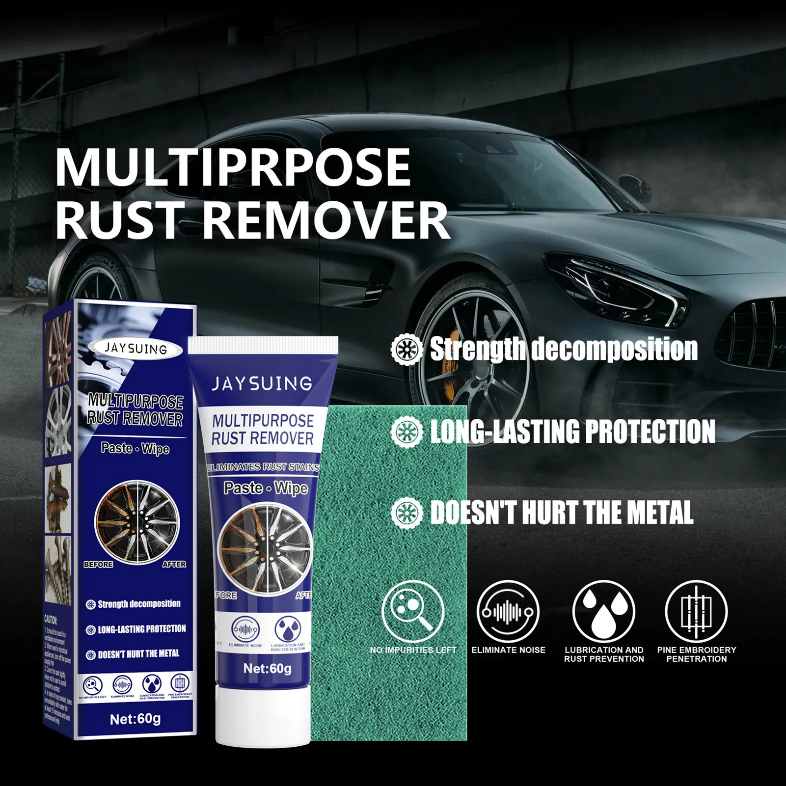 

100 г автомобильная Антикоррозийная паста для удаления ржавчины с губкой многоцелевой преобразователь шасси для ремонта металлических пове...