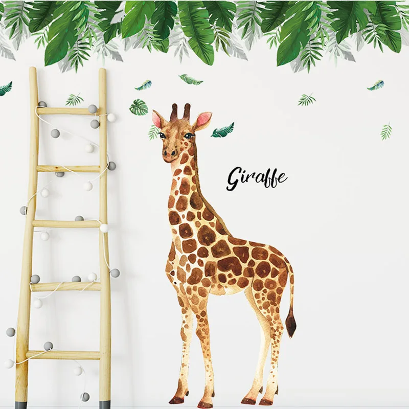 Hand Draw Painted 150cm Tall Large Giraffe Green Leaves Wall Stickers for Living Room Bedroom Murals Home Decor Removable Decals |