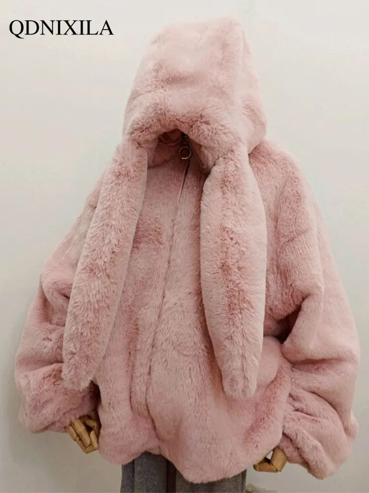Winter Jacket Women 2022 New Imitation Rabbit Fur Thick Wool Cotton Coat Rabbit Ear Coat Woman Faux Fur Coat Jacket for Women