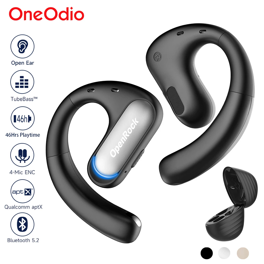 Oneodio OpenRock Pro Open Ear Wireless Headphones Sports Air Conduction Bass Earphones Bluetooth 5.2 Earbuds TWS With 4 Mic ENC