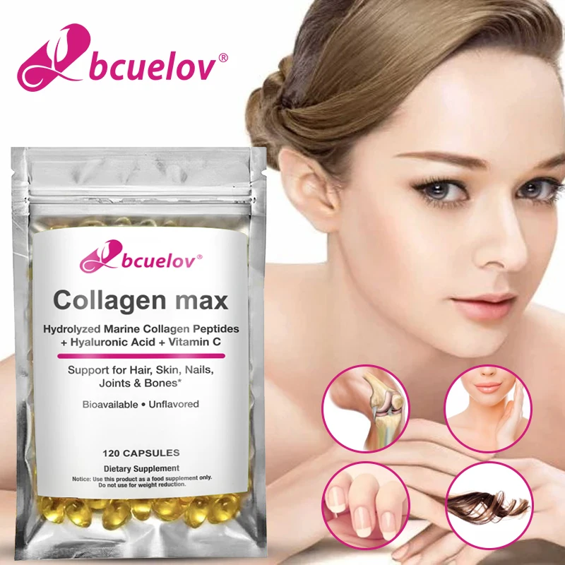 

Bcuelov Collagen Max Hydrolyzed Marine Collagen Peptides Hyaluronic Acid + Vitamin C Supports Hair, Skin, Nails, Joints & Bones