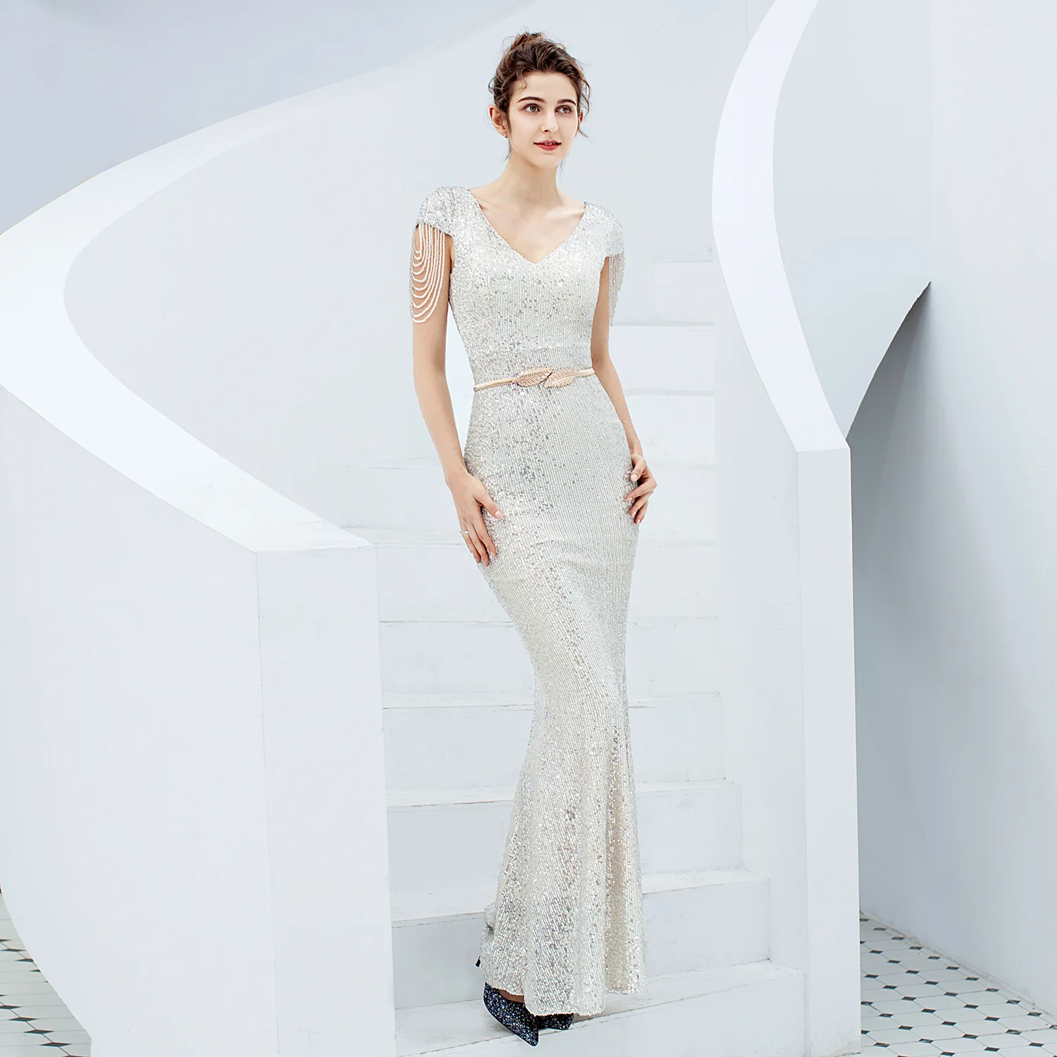 Luxury Party Elegant Dresses for Women 2022 Evening Prom Formal Long Clothes Sexy Sequin Cocktail Ceremony Birthday Maxi Outfits