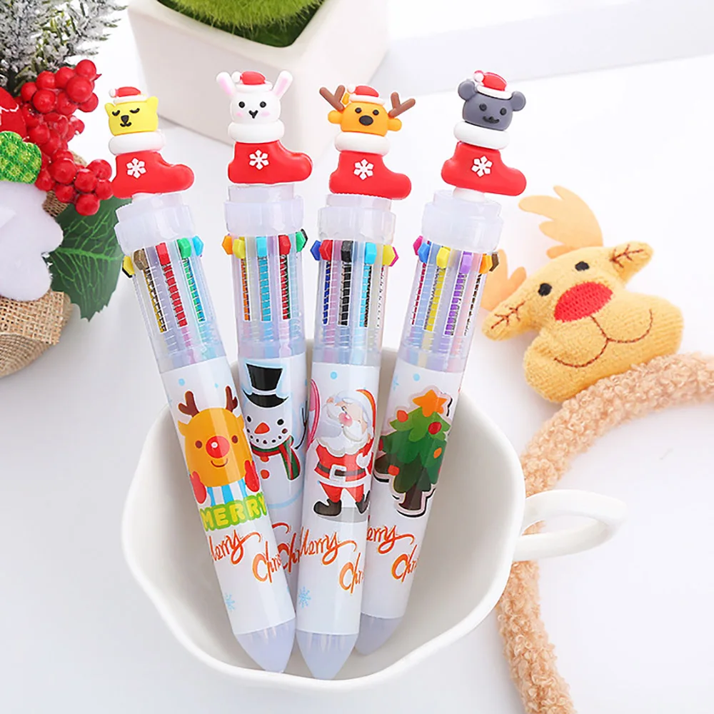 

4Pcs/lot 10 Colors Pen Cute Christmas Ballpoint Pen School Office Supply Stationery Papelaria Multicolored Pens Colorful Refill